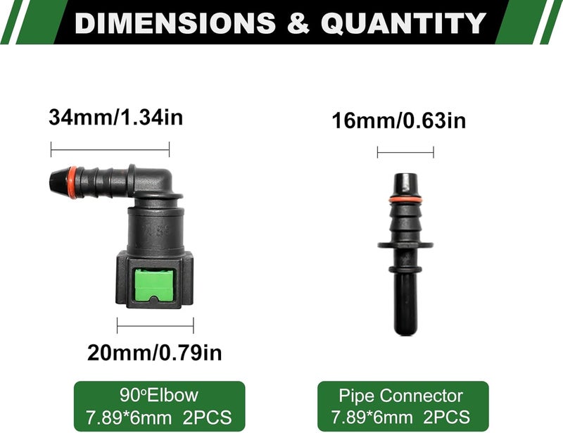 Japtend Fuel Line Quick Connect Fittings, 2 Sets Fuel Line Hose Release Connect Fittings Include 90 Degree Elbow Pipe Connector SAE 7.89mm to ID 6mm - Image 2